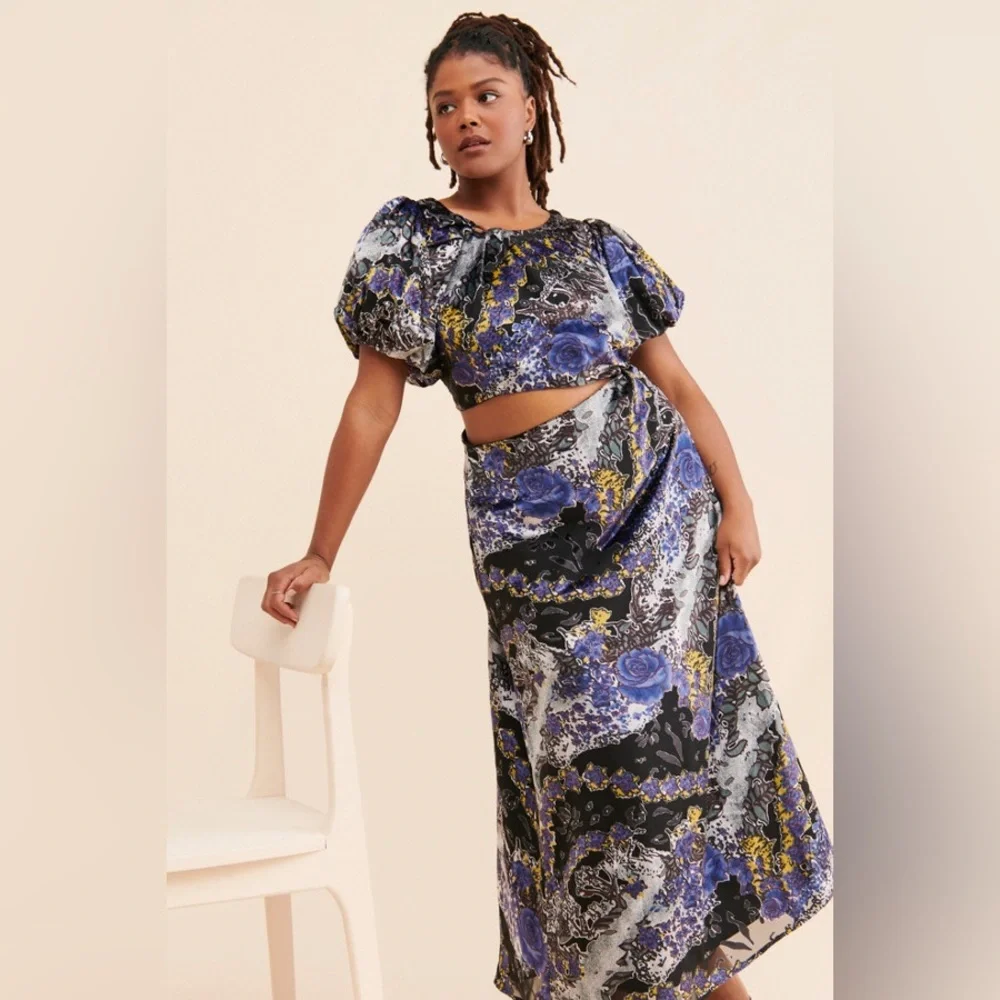 Anthropologie Let Me Be Burnout Velvet Cut Out Maxi Dress, Puff Sleeves, Size 3X